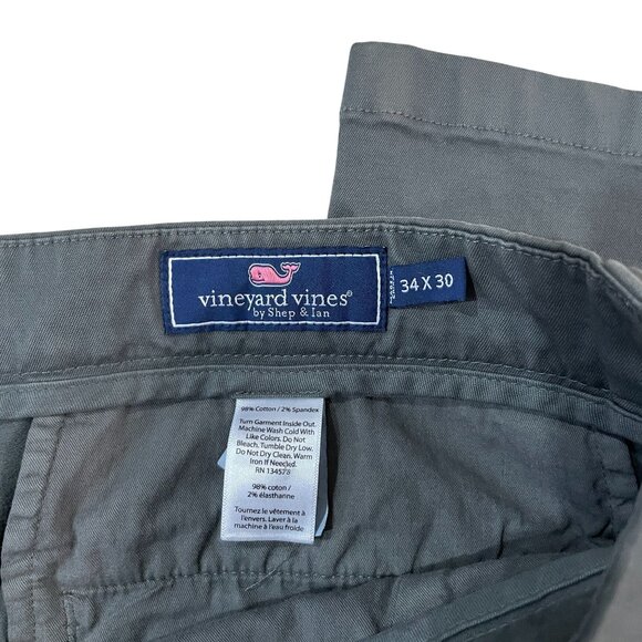 Vineyard Vines Slim Pants Men's Size 34x30 Gray Flat Front Casual Cotton Blend - Picture 3 of 5